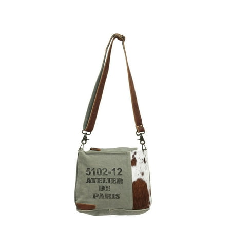 Cowhide Leather Shoulder Strap - Paris Workshop Upcycled Canvas and Hair-On Cowhide Leather Crossbody Bag