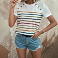 thumbnail image 2 of safuny Summer Loose Comfy Tops for Women Clearance Stripe Tops Short Sleeve Trendy Tees Round Neck Shirts Elegant Casual Vintage Fashion Clothing White L, 2 of 4