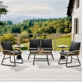 thumbnail image 3 of 4-Piece Outdoor Rattan Patio Bistro Sofa Furniture Set, Straight Leg Design with Washable Seat Cushions & Tempered Glass Top Table, All-Weather Conversation Set for Garden, Balcony, Porch & Poolside, 3 of 6