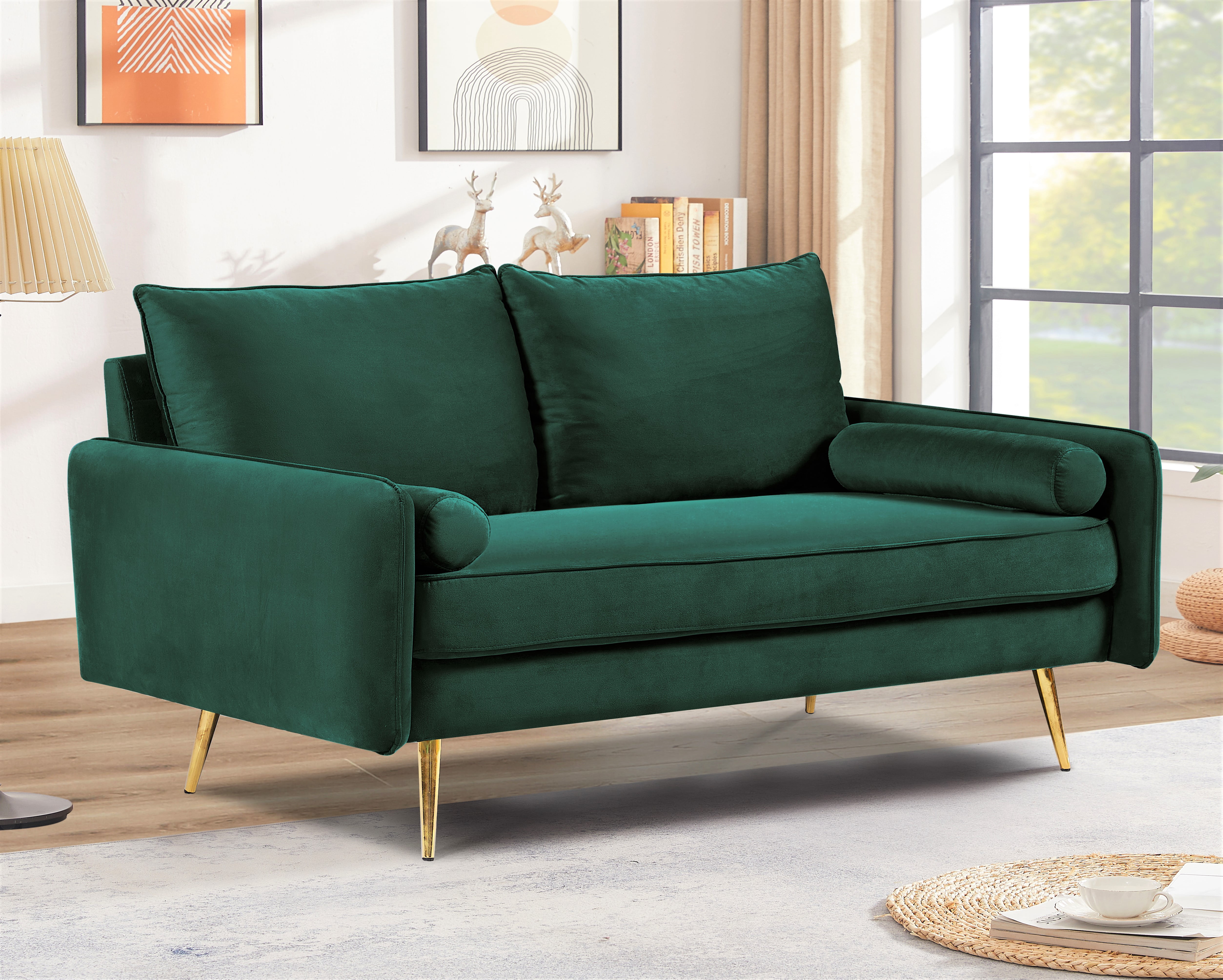 US Pride Furniture Villeda 58''W Polyester Square Arms Loveseat Green