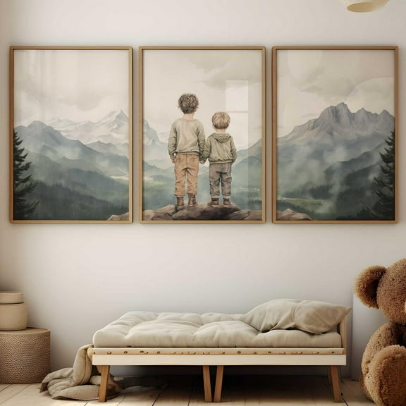 UNFFRAMED Set Of 3 Pieces Brothers Room Boy Adventure Nursery, Brothers Bedroom Decor, Adventure Art, Rustic Nursery Decor, Mountain Nursery Decor, Modern Wall Decor Set 3 Prints 8x12