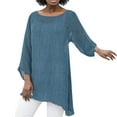 thumbnail image 2 of Tshirts For Women Summer Solid Color Crew Neck Long Sleeve Irregular Hem Ladies Tunic Tops Outwear, 2 of 5