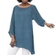 thumbnail image 1 of Gibobby Blusa Manga Larga Mujer Blusa holgada de lino con dobladillo irregular de manga larga de talla grande para mujer, blusa tipo túnica de verano para mujer（Azul， XXXL), 1 of 5