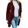 thumbnail image 4 of USSUMA Women's Velvet Cardigan Open Front Vintage Outerwear Long Sleeve Blazers Coat Fashion Wild Trench Coat, 4 of 6