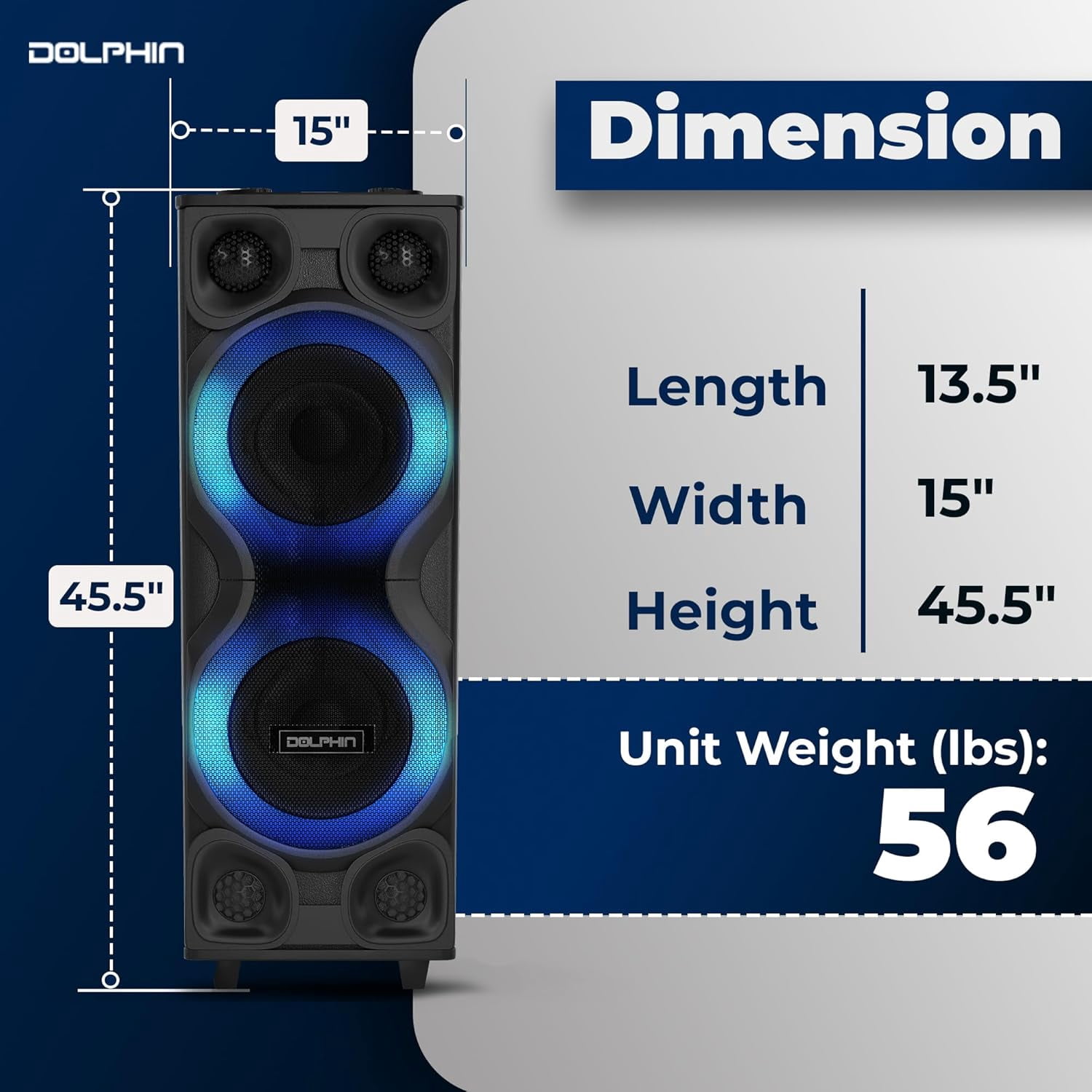 Dolphin SP-2250RBT High-Power Big Party Speaker – X-BASS, Strobe & LED Infinity Lights, Bluetooth, Wood Cabinet MDF, 2 UHF Wireless Mics, 120W, Long-Lasting Battery for DJ & Karaoke