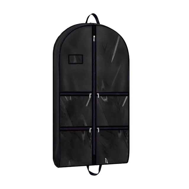 Bolsa para ropa de baile con material no tejido a prueba de polvo, funda transparente para vestido con bolsillos con cremallera, protector de almacenamiento para niños, adecuada para Negro