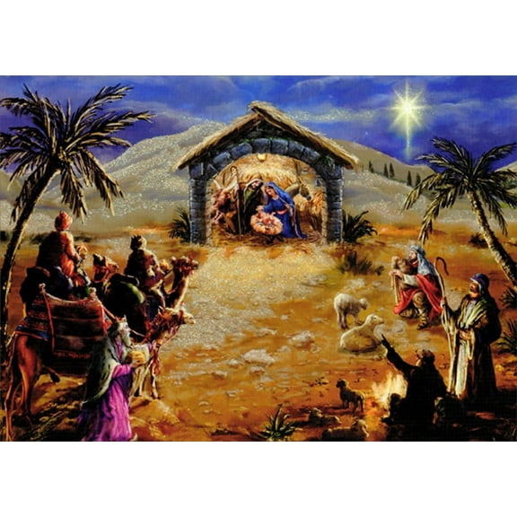 LPG Greetings Wise Men and Shepherds Arrive at Stable Box of 14 Religious Christmas Cards