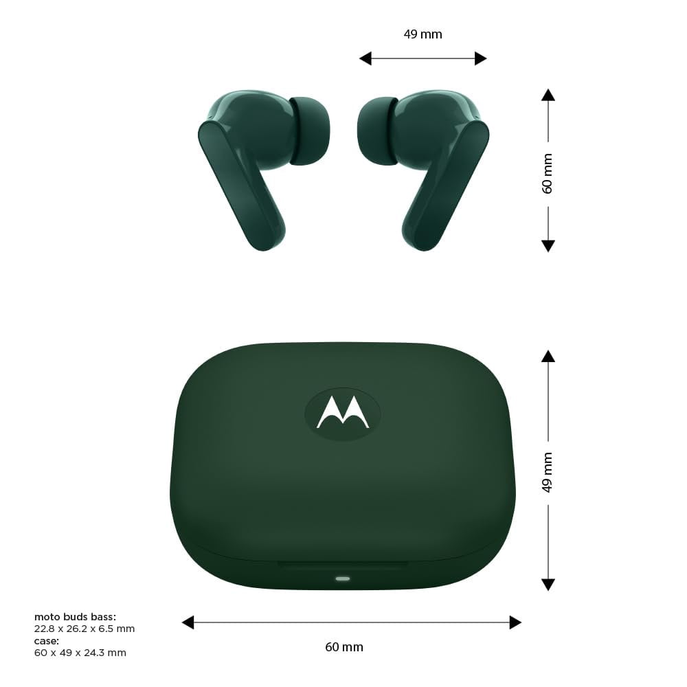 Motorola Moto Buds Bass XT2443-1 Dynamic ANC, Triple Microphone Array, Bluetooth 5.3, IP54 Water & Dust Resistant, Dolby Atmos Audio - Posy Green