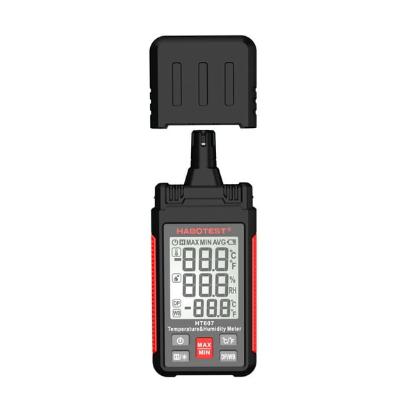 HABOTEST HT607 Digital Hygrometer Handheld Temperature & Humidty Meter Thermo-hygrometer LCD Thermometer Hygrometer Psychrometer Bulb Dew Point Temperature Humidity Detector with Max/Min/Da