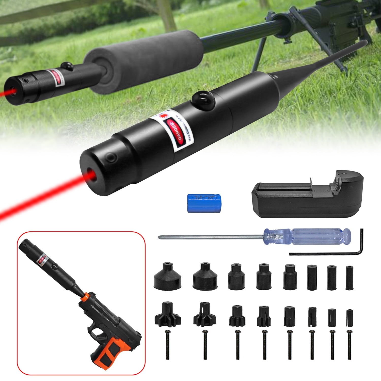 BS-222Y Bore Sight Laser For .22 Caliber - Red Laser Boresighter With 3 Batteries For Rifle Zeroing
