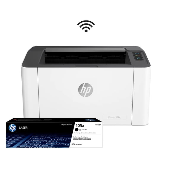 HP Impresora Laser 107w, Láser, Impresión en Negro, Wi-Fi, USB, Impresión y escanéo desde HP Smart App, Apple Air Print, Bandeja de 150 hojas, Pantalla LED (4ZB78A)