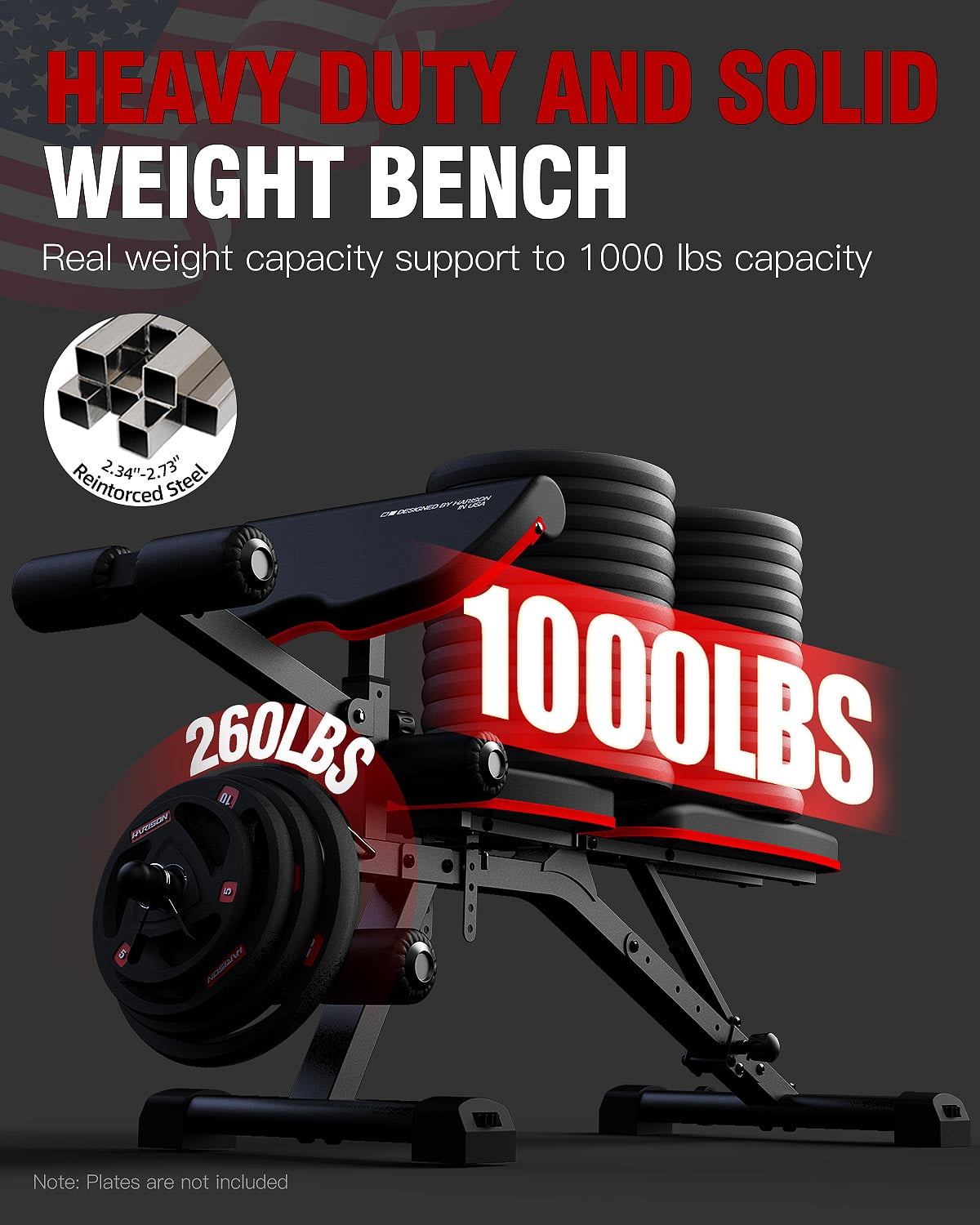 HARISON Weight Bench - Adjustable Workout Bench for Home Gym with Leg Extension and Preacher Pad, Heavy Duty Flat Incline Decline Sit Up Bench, 1000LBS Capacity Exercise Bench `