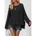 thumbnail image 4 of Women Crewneck Sweaters Bell-Style Sleeve Batwing Knit Tops Slouchy Soft Pullover Tops Black XL, 4 of 10