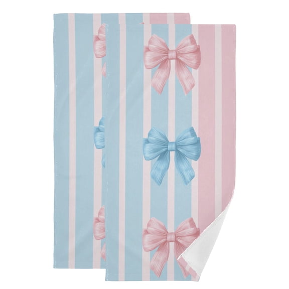 Pastel Blue Pink White Bows on Stripes Hand Towel Absorbent Bath Towels for Bathroom Sports Gym 28" x 14" Set of 2