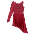 thumbnail image 4 of Alvivi Women's Asymmetric Lace Ballet Leotard Dress Gymnastics Figure Ice Skating Costume Burgundy XS, 4 of 7