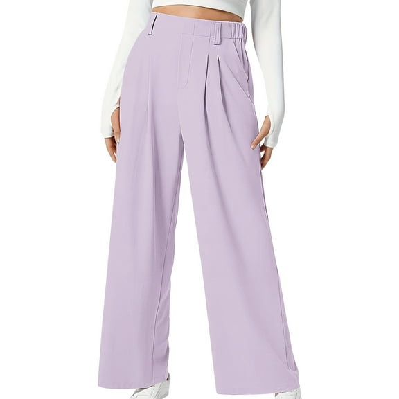 Chbgutlmr Wide Leg Pants for Women Elastic High Waist Pleated Casual Office Work Trousers with Pockets