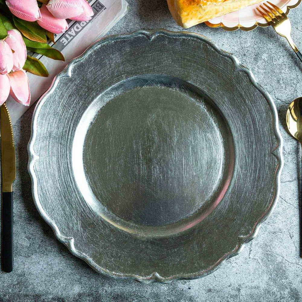 BalsaCircle 6 pcs 13" Metallic Scalloped Edge Charger Plates Dinner Party Wedding Supplies for