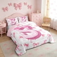 thumbnail image 3 of Meiyoeat Pink Letter S Full Size Comforter Sets 3 Pieces for Teens Girls, Cute Ribbon Bow Bedding Sets for Bedroom, Pink White,Pink Reversible, 3 of 7