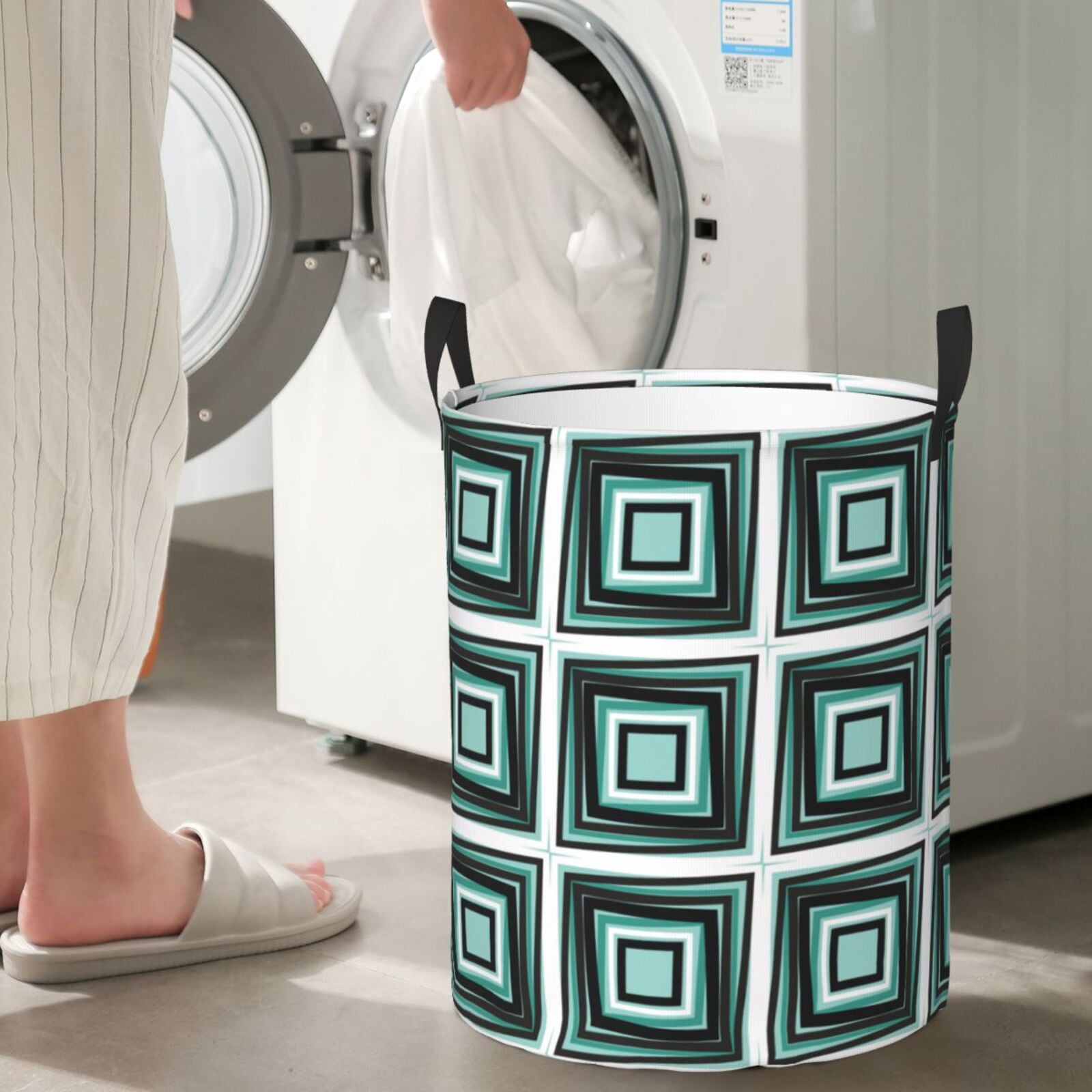 Large Laundry Basket with Handles - abstractly squares pattern Kids Baby Dirty Clothes Laundry Hamper for Bedroom Aesthetic