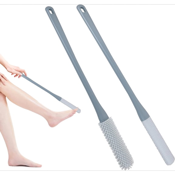 Long Handle Foot Brush for Shower, 15.7” Toe Cleaning Brush & Foot Scrubber, Silicone Foot Washer for Seniors Elderly Men Women