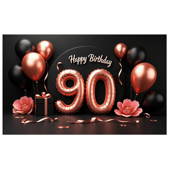 Black Background 30th Birthday Backdrop Banner with Rose Gold Balloons Happy Birthday Party Decorations Photography Props Photo Booth Decors Party Supplies