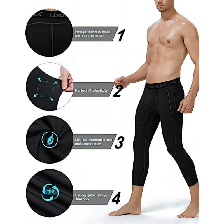  Roadbox 2 Pack Men's Cycling Compression Pants - 3/4 One Leg  Basketball Athletic Tights Leggings Spandex Base Layer Underwear :  Clothing, Shoes & Jewelry