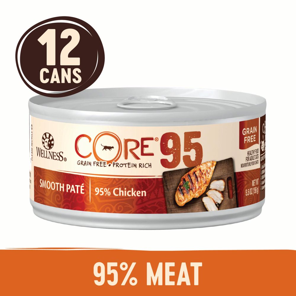 Wellness CORE 95 Natural Grain Free Wet Canned Cat Food, Chicken, 5.5