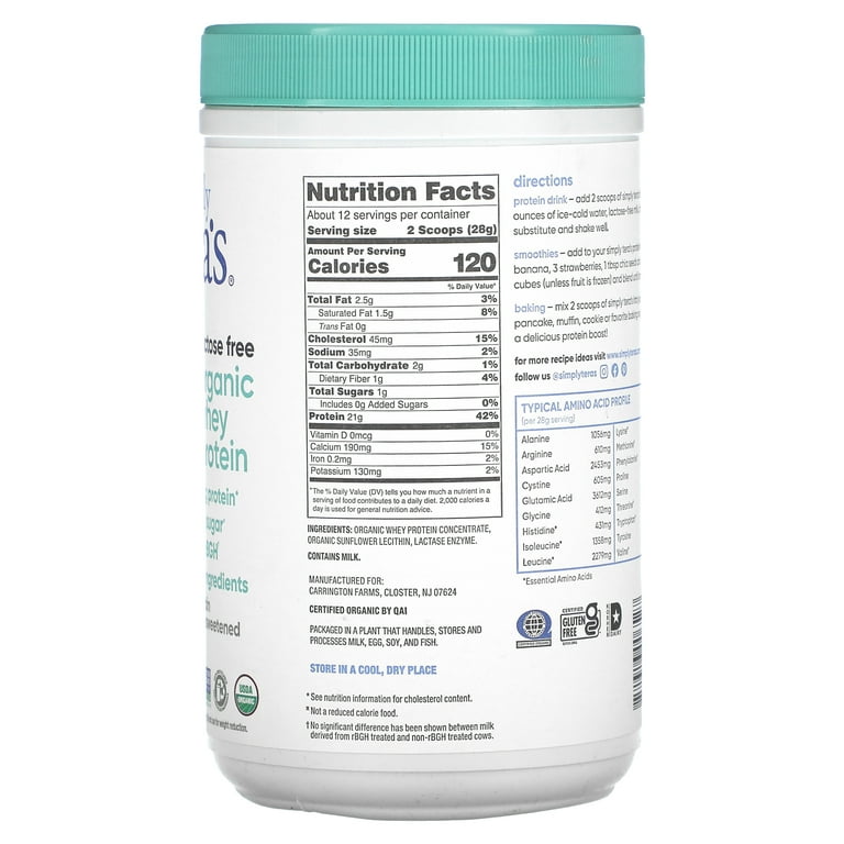 Tera's Whey Protein Powder, Grass-Fed, Lactose Free, Plain