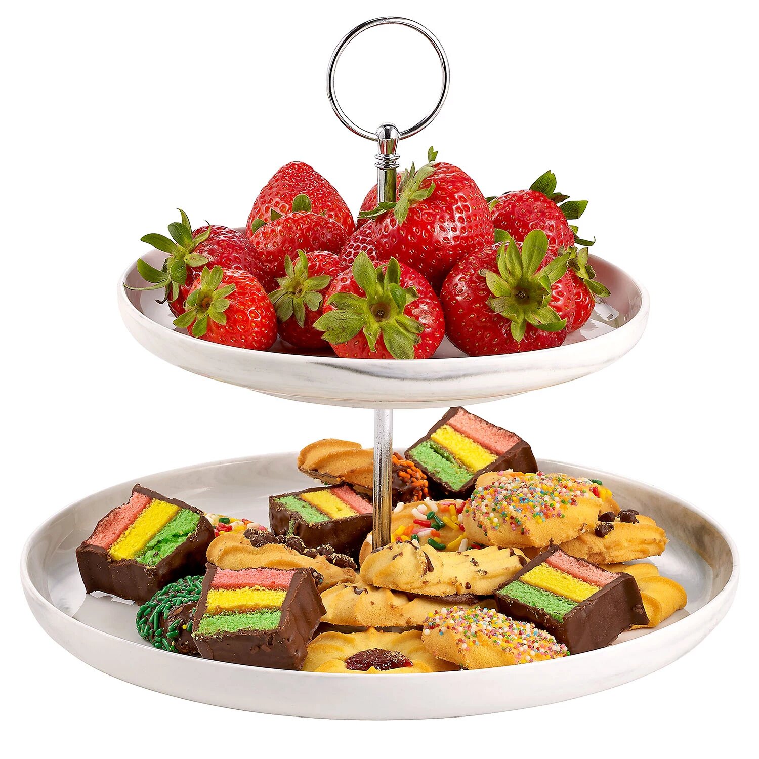 Over and Back Porcelain Marbled Tiered Server