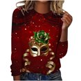thumbnail image 2 of Cavosen Mardi Gras Casual Blouses for Women Long Sleeve Carnival Mask Graphic Print Shirts Round Neck Party Holiday Tops Comfy Fashion Festival Blouse Party Funny Tees Red M, 2 of 4