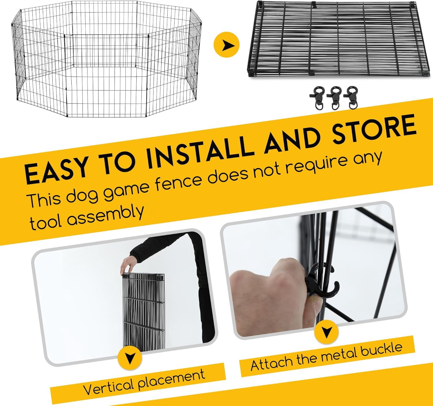 FDW 24 inch Dog Pen Playpen Puppy Pet Playpen 8 Panel Metal Portable Folding Animal Dog Fence,Black