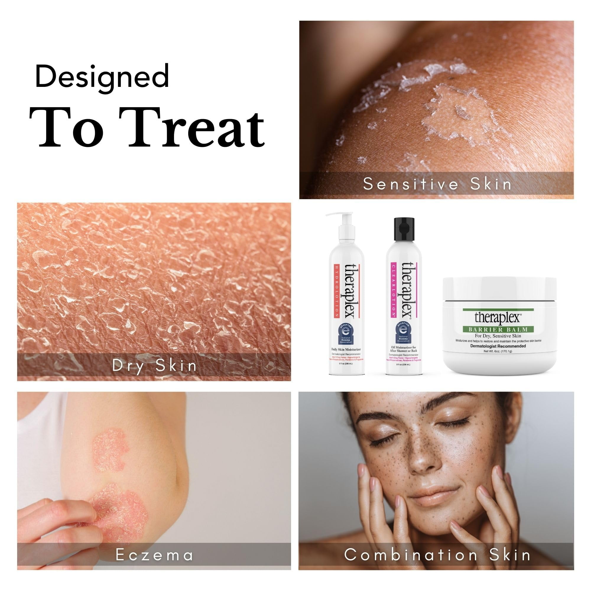 Theraplex Skincare Essentials Combo: Barrier Balm, Clear Body Lotion for After Shower, and Daily Hydrating Moisturizer - Dermatologist Recommended, Noncomedogenic, Hypoallergenic