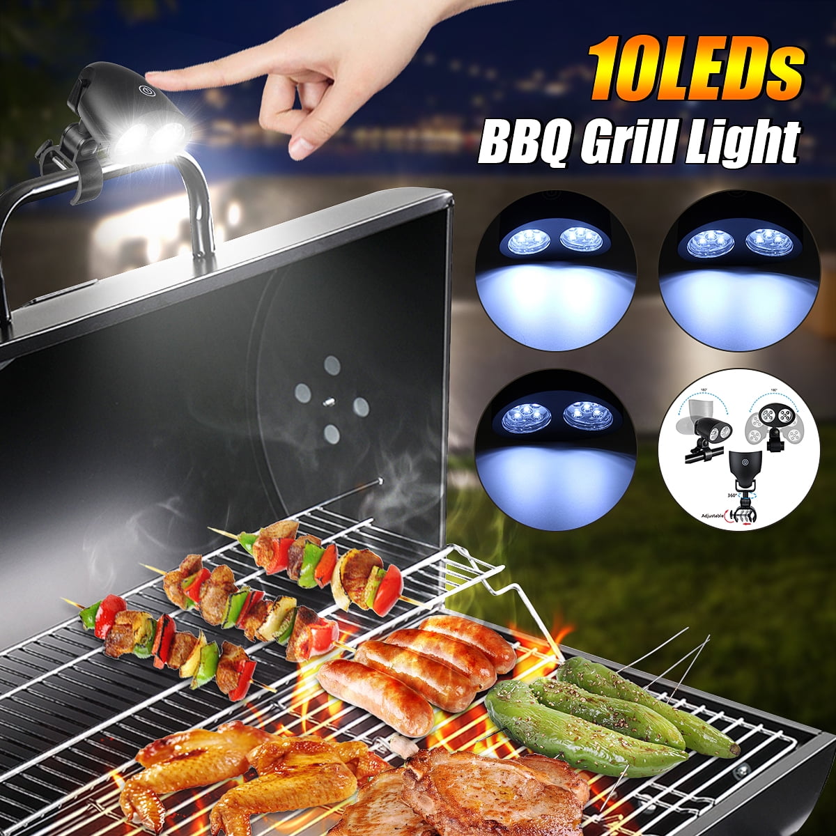 10 LEDs BBQ Grill Light Super Bright Battery Powered Barbecue Night