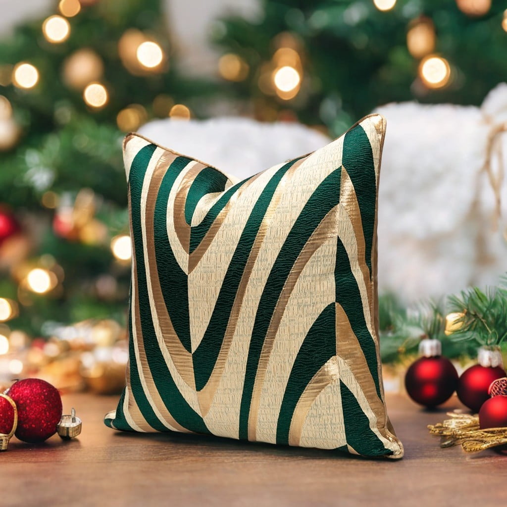 THE-TINART Elegant Modern Jacquard Throw Pillow Cover 24x24 Inch Set of 1 Forest Green Beige Luxury Decorative Couch Cover with Metallic for Sofa Cushion Bedroom Living Room