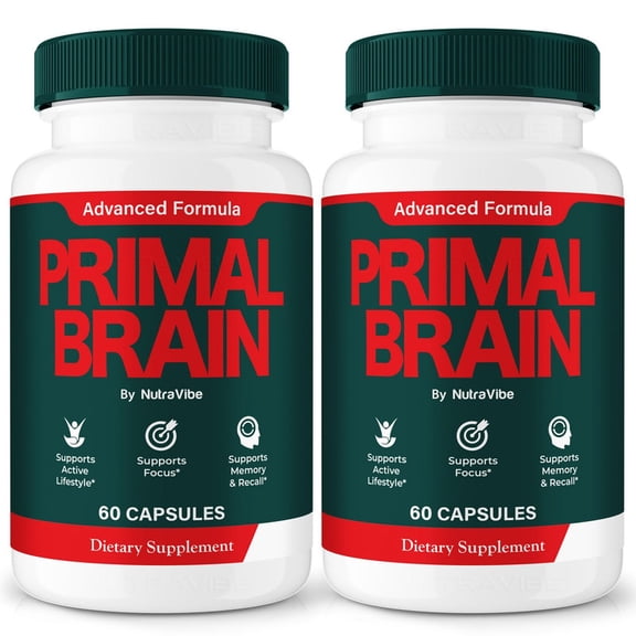 (2 Pack) Primal Brain Pills – Daily Formula with a Natural Blend to Help Maintain Focus, Memory & Concentration | Clean, Gentle, Easy-to-Swallow Capsules for Everyday Sharpness (120 Capsules)