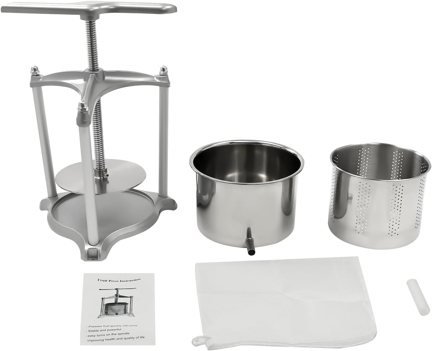 Fruit Juice Press,Stainless Steel Manual Juice Press Machine Gravity Fruit Wine Presser with Filter Bag,Fruits Cider Grinder Juicer Machines for Honey Fruits Vegetables Cheese Herbs (6 L/1.59 Gal)