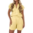 thumbnail image 2 of ClodeEU Women's Linen Blend Short Sleeve Top and Pants Set ,Solid Color Casual Two Piece Outfit Yellow,Womens Plus S, 2 of 8
