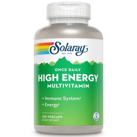 Solaray High Energy Multivitamin | No Iron, 1/Day, Timed-Release Formula | Whole Food & Herb Base | 120 VegCaps