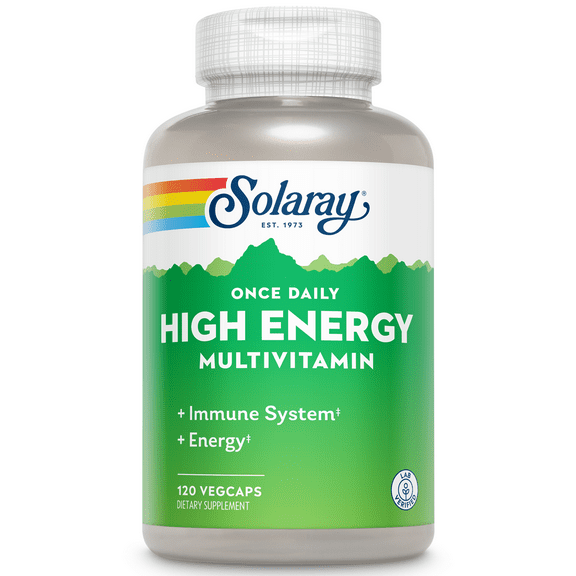 Solaray High Energy Multivitamin | No Iron, 1/Day, Timed-Release Formula | Whole Food & Herb Base | 120 VegCaps