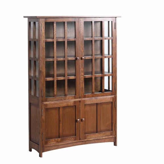 Crafters and Weavers Arts and Crafts Solid Wood Display China Cabinet in Walnut