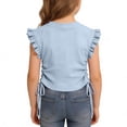 thumbnail image 7 of OGLCCG Girls Tees Shirts Cute Crew Neck Ruffle Sleeve Side Drawstring T Shirts Kids Teens Solid Casual Summer Ruched Crop Tops 2-10 Years, 7 of 7
