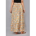 thumbnail image 4 of Women White & Mustard Floral Vine Printed Tiered Maxi Skirt | Boho Ethnic Summer Flared Long Skirt with Elastic Waist - XXL, 4 of 6