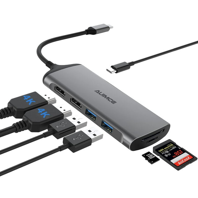 Dual HDMI Laptop Docking Station Dual Monitor, Universal USB C Dock Triple Display Adapter for MacBook Pro Air, Windows Type C Laptops