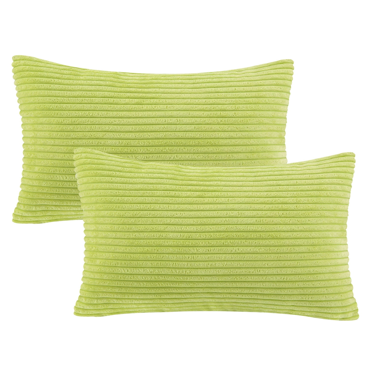 Soft Corduroy Striped Velvet Rectangle Decorative Throw Pillow Cusion For Couch, 12" x 20", Water Green, 2 Pack
