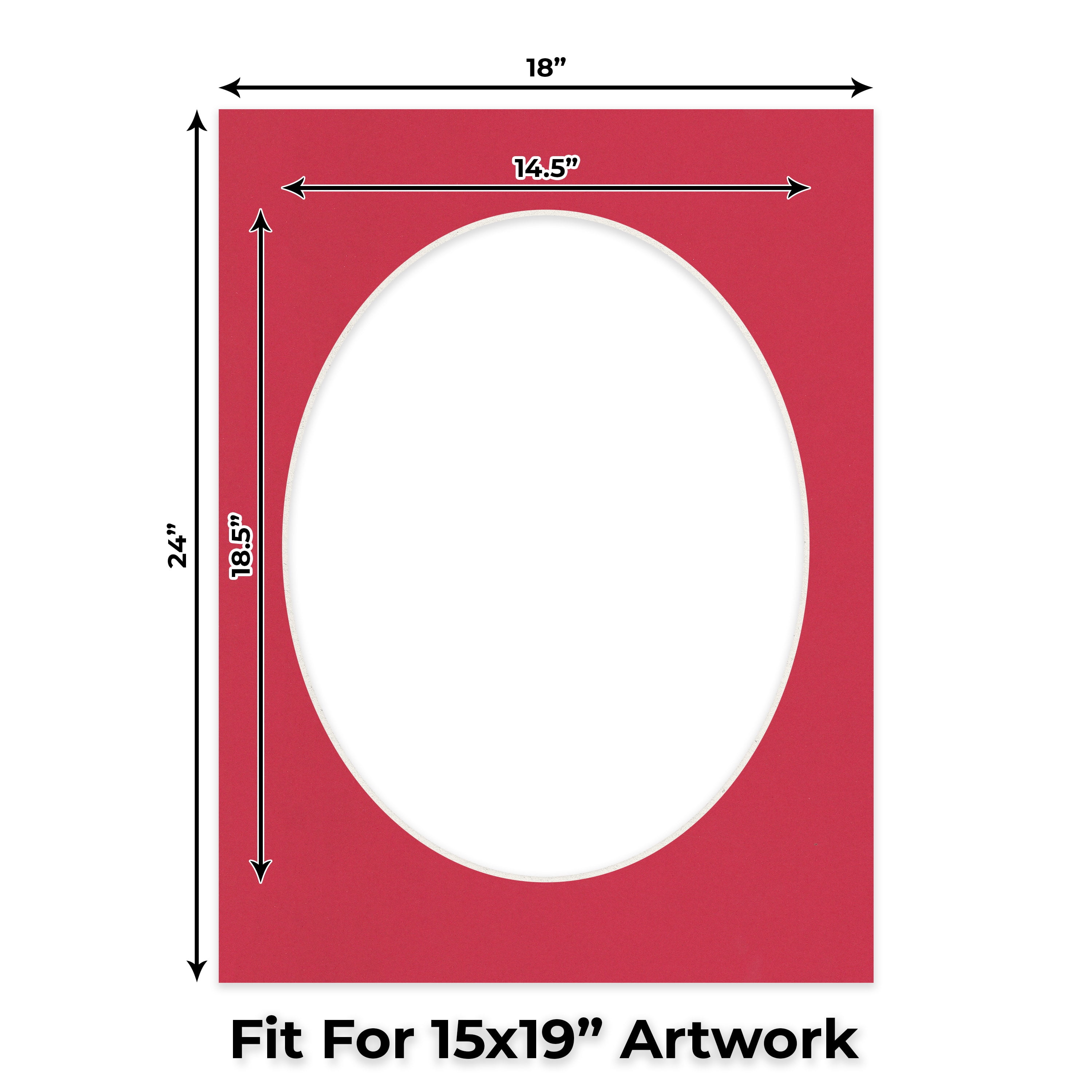Deep Red Picture Frame Mat for 18x24 Frames - Oval Opening for 15x19 Photos - 1 Mat