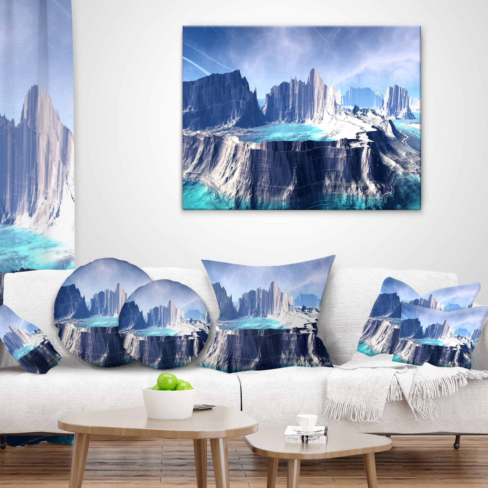 Designart 3D Rendered Fantasy Alien Planet - Landscape Printed Throw Pillow - 12x20
