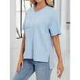 thumbnail image 3 of HUJlwoi T Shirts for Women V-Neck Side Slit Short Sleeve with Pocket Tops Basic Loose Fit Workout Casual Blouses, 3 of 6