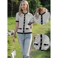 thumbnail image 2 of DARING DIVA Women's Striped Short Sleeve Button Down Sweater XS Black White Stripe, 2 of 6
