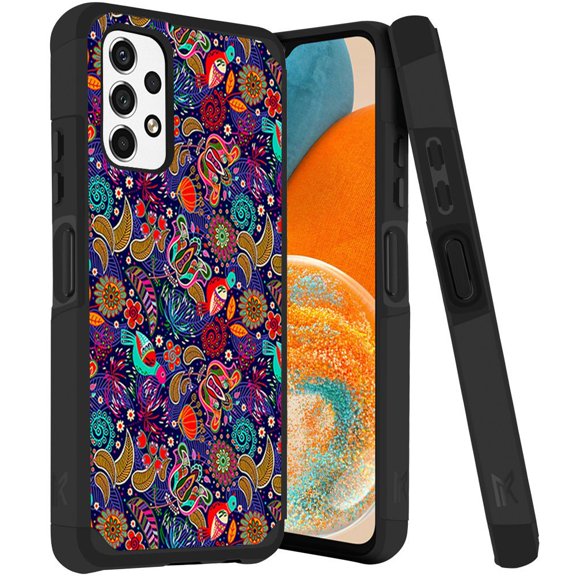 ANJ  Rugged Dual Layered Shockproof Slim Hybrid Case   Tempered Glass Cover Compatible with Samsung Galaxy A23 5G - Tribal Birds