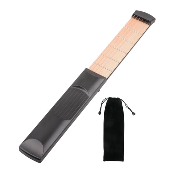Accesorio de bolsillo para guitarra acústica con bolsa de almacenamiento, herramienta de práctica portátil y cuerdas. 6 trastes arces negros